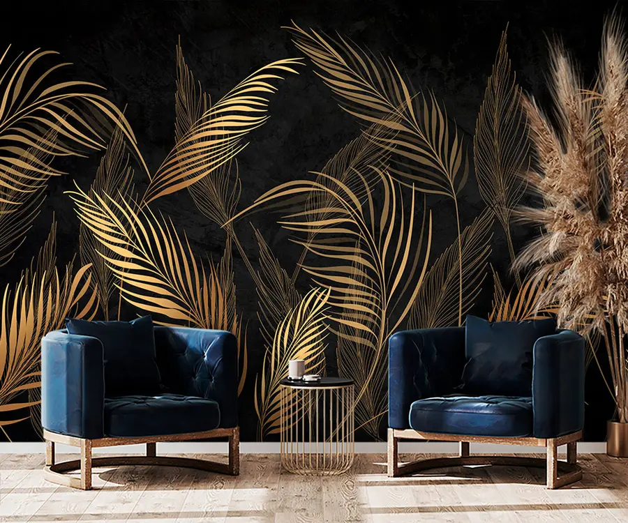 Wall Mural Photo Wallpaper Palm leaves on black wall background u96318