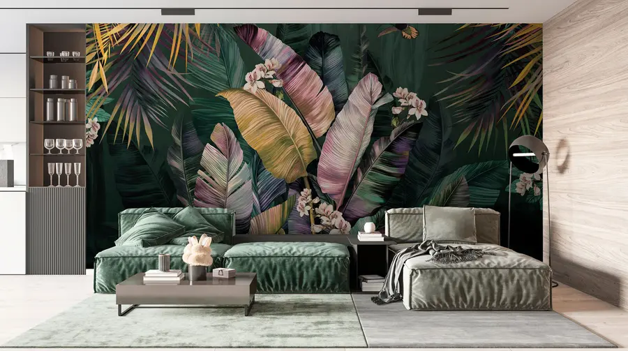 murales Hojas de plátano y palma de colores u94155
