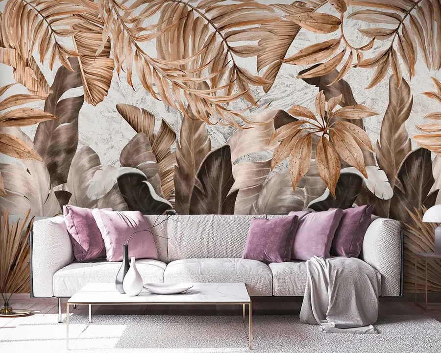Wall Mural Photo Wallpaper Tropical leaves in loft style u95674