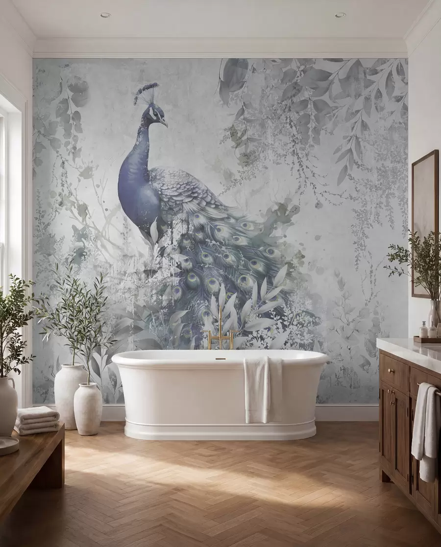 wall murals Fragile peacock on grunge concrete background u96727