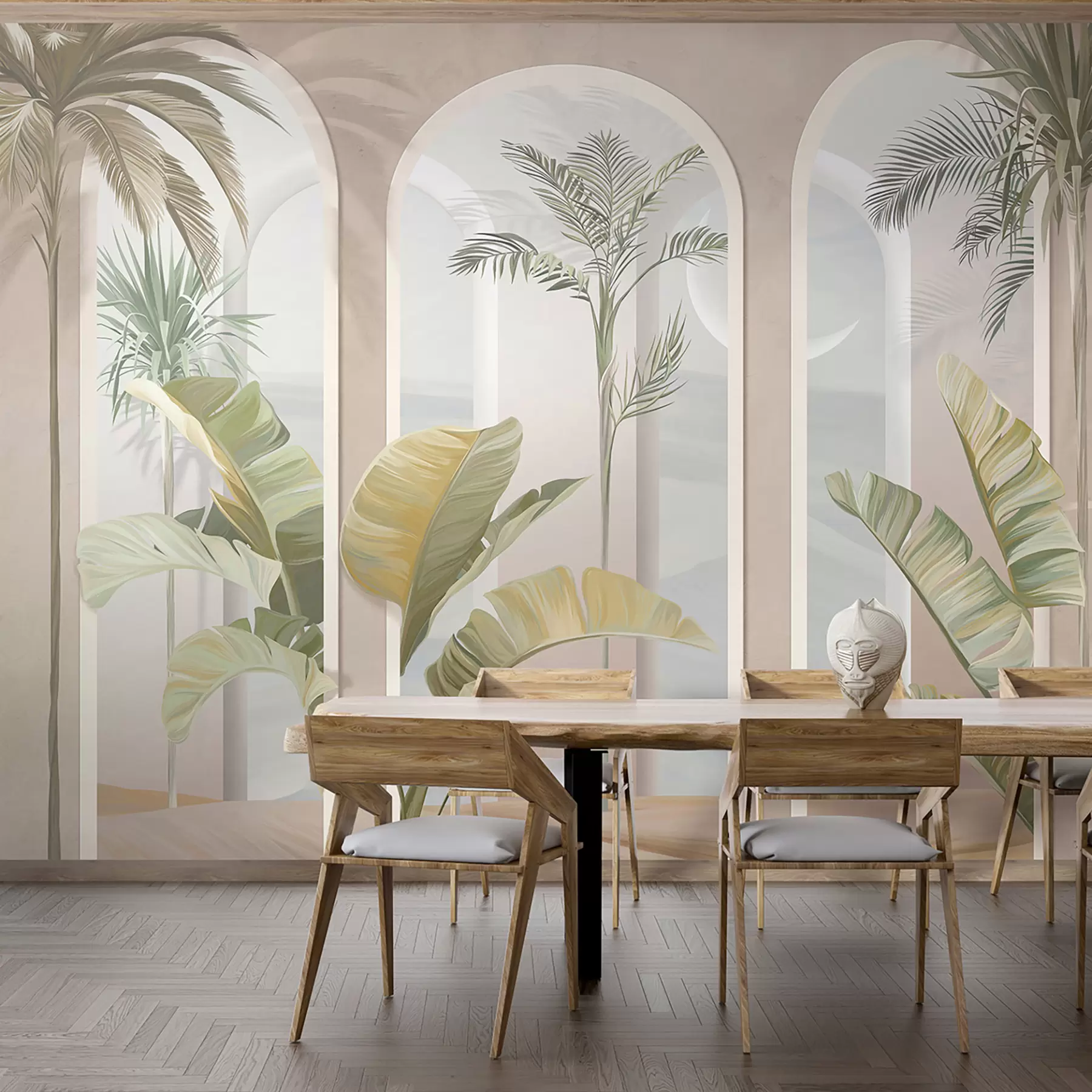 Wall Mural Photo Wallpaper Tropical 3D leaves with palms and columns u96402
