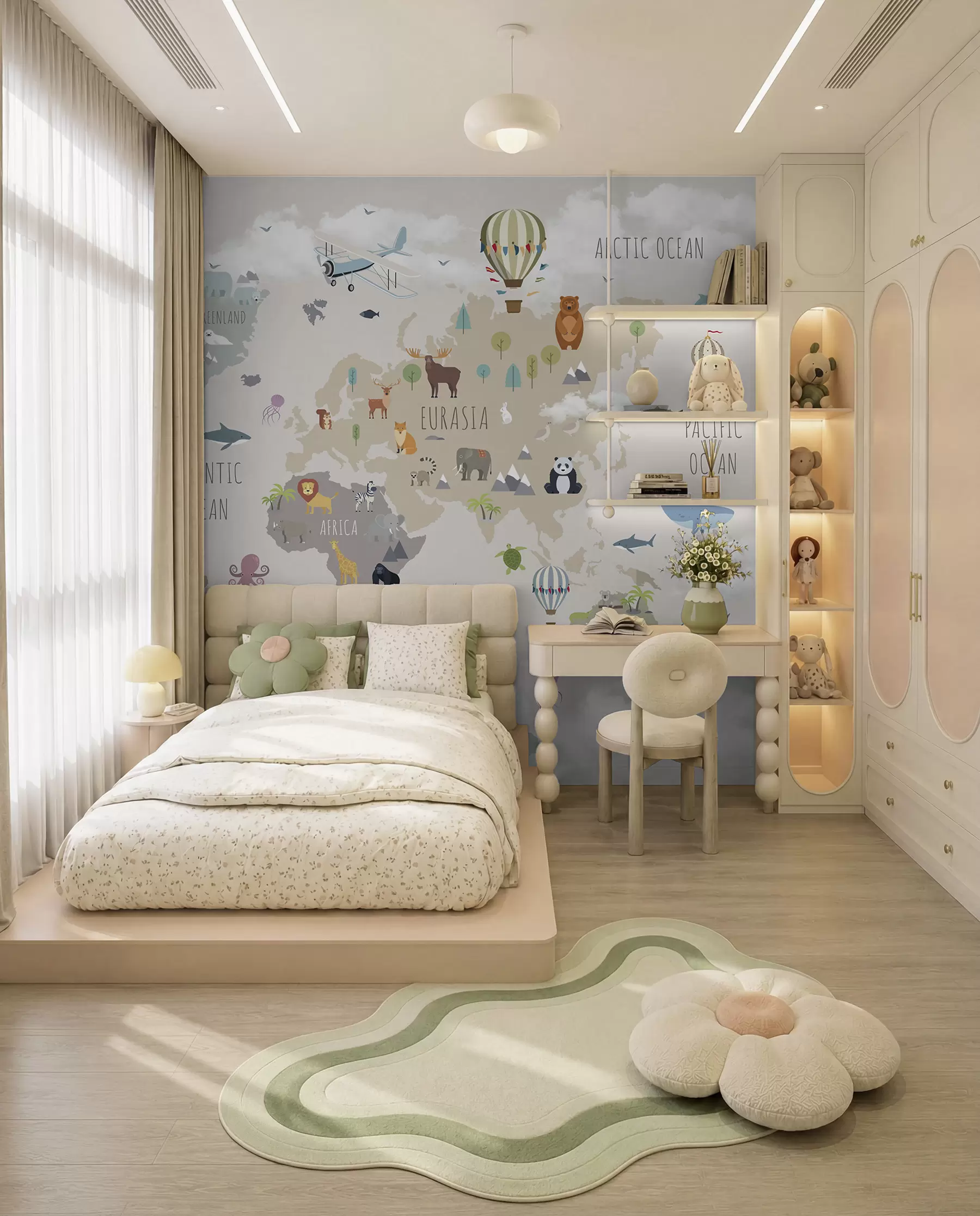 wall murals World map with animals and balloons u96461