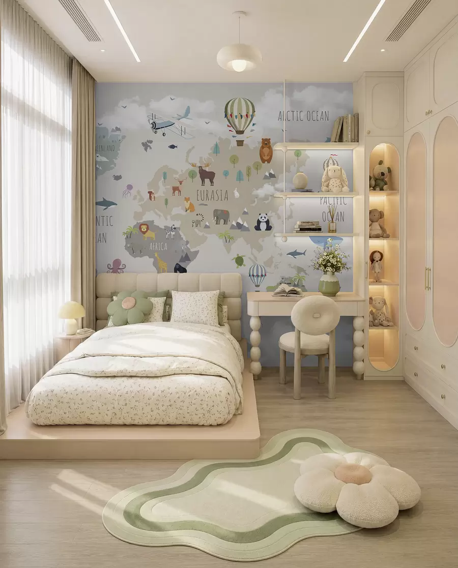 murales Mapamundi con animales y globos u96461
