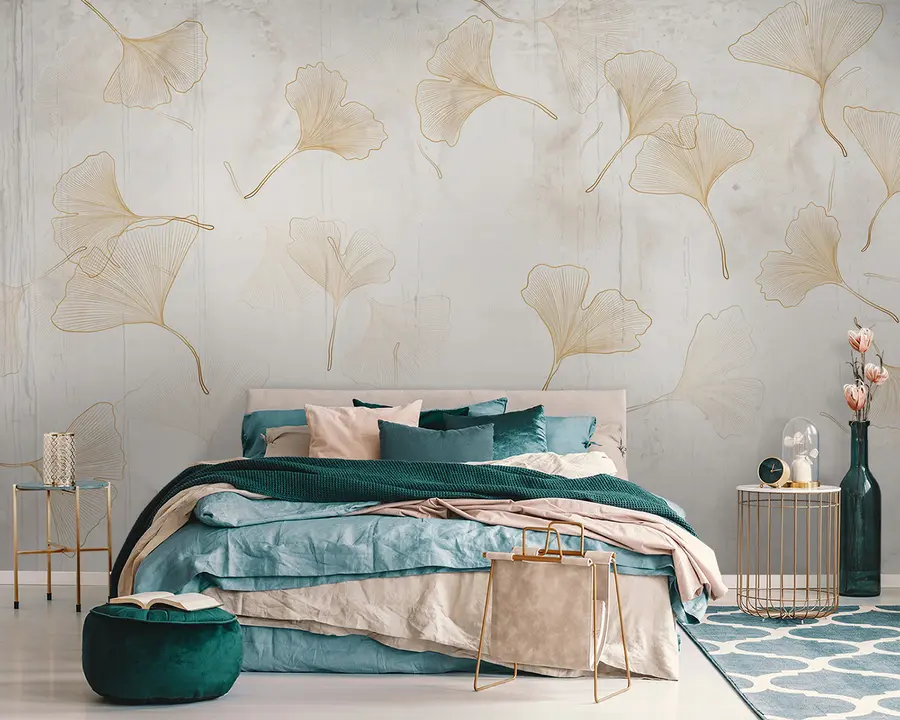 murales Hojas de ginkgo en tonos beige u96467