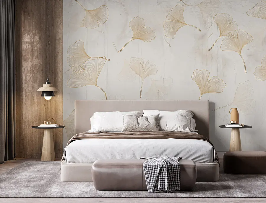 Wall Mural Photo Wallpaper Ginkgo leaves in beige tones u96467