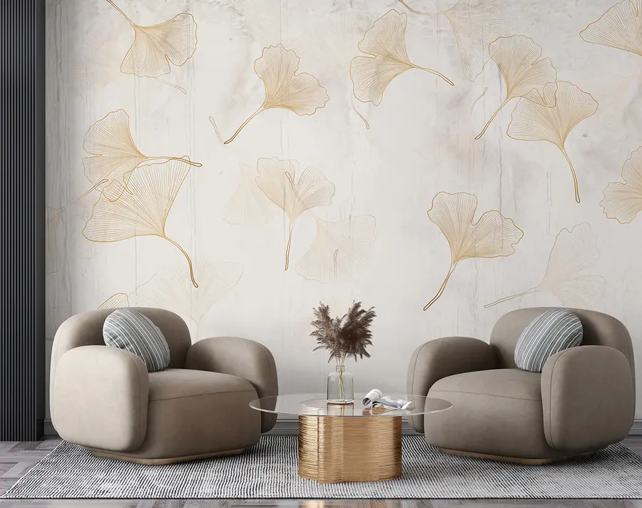 Wall Mural Photo Wallpaper Ginkgo leaves in beige tones u96467