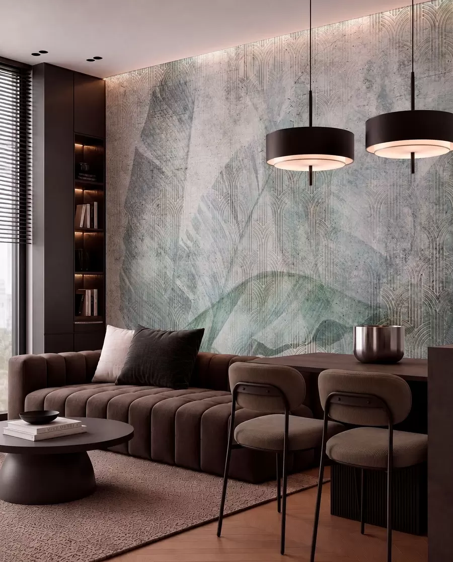 Wall Mural Photo Wallpaper Big green banana leaves and marble texture u96927