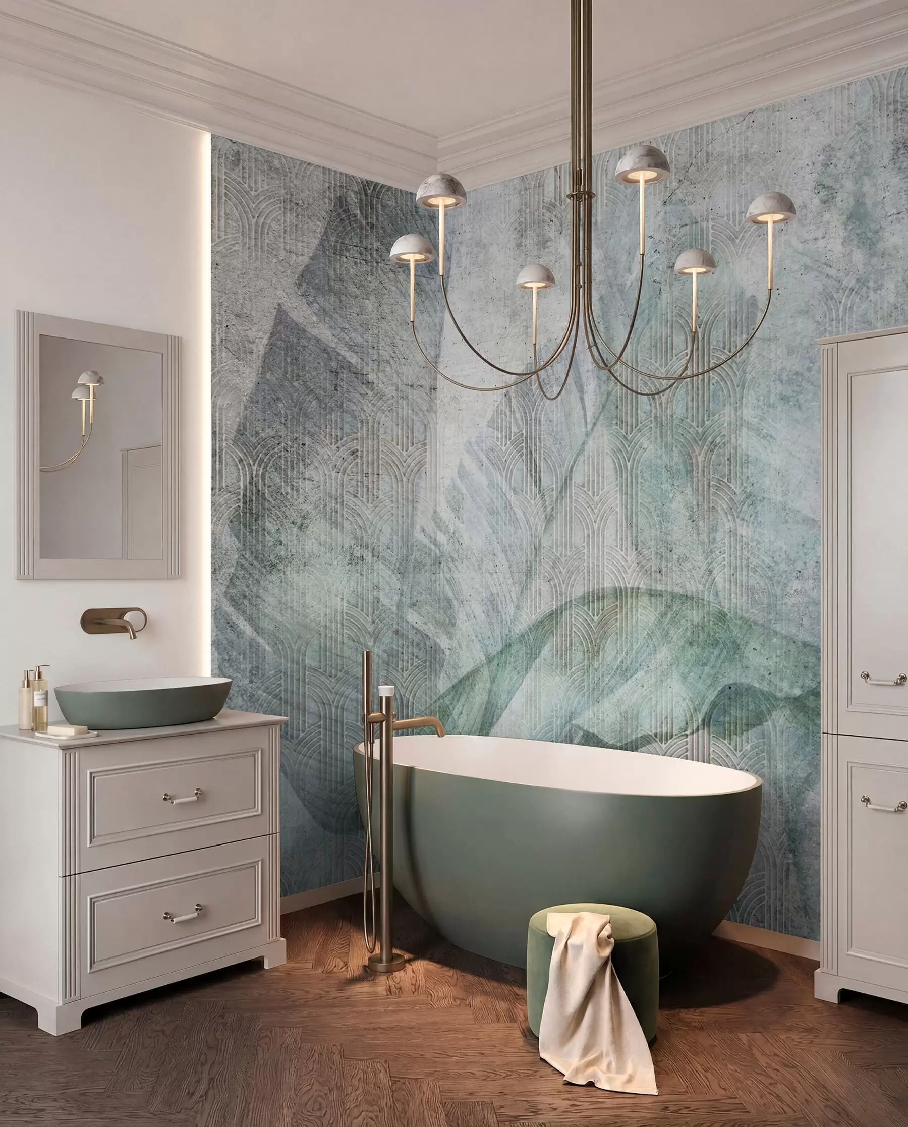 wall murals Big green banana leaves and marble texture u96927