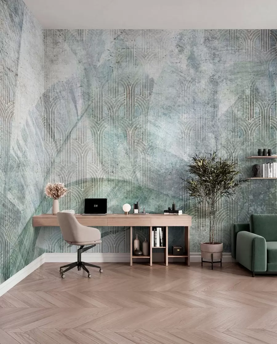 Wall Mural Photo Wallpaper Big green banana leaves and marble texture u96927