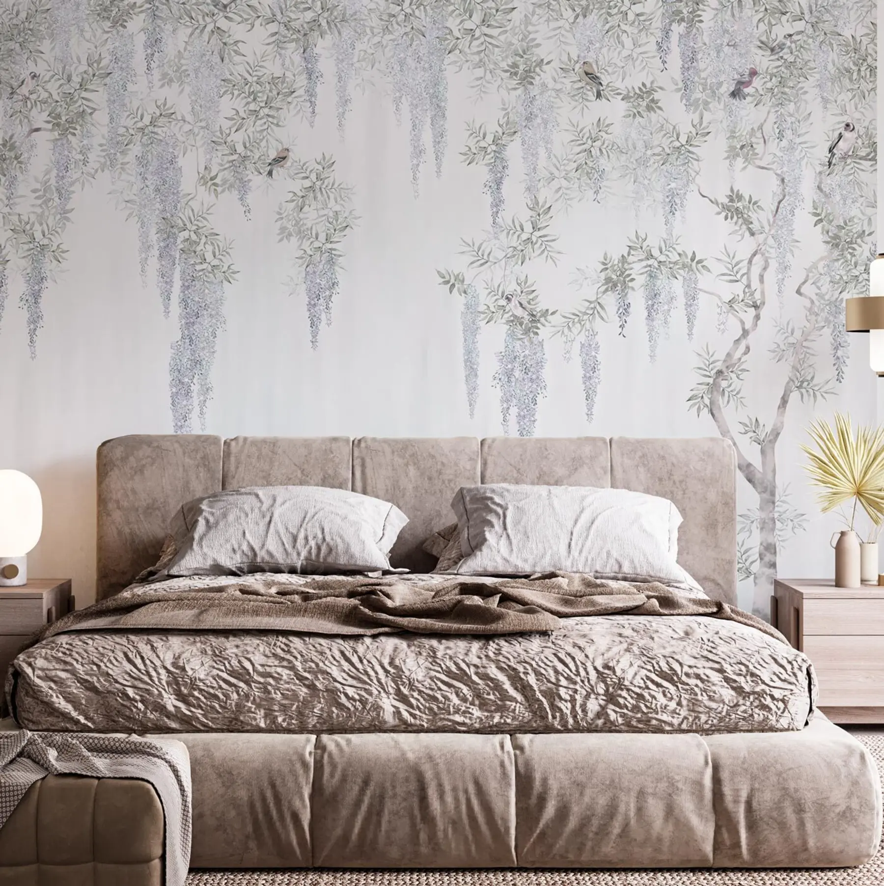 Wall Mural Photo Wallpaper Flowers of wisteria, wisteria, minimalism, monochrome, loft and Japanese style u96928