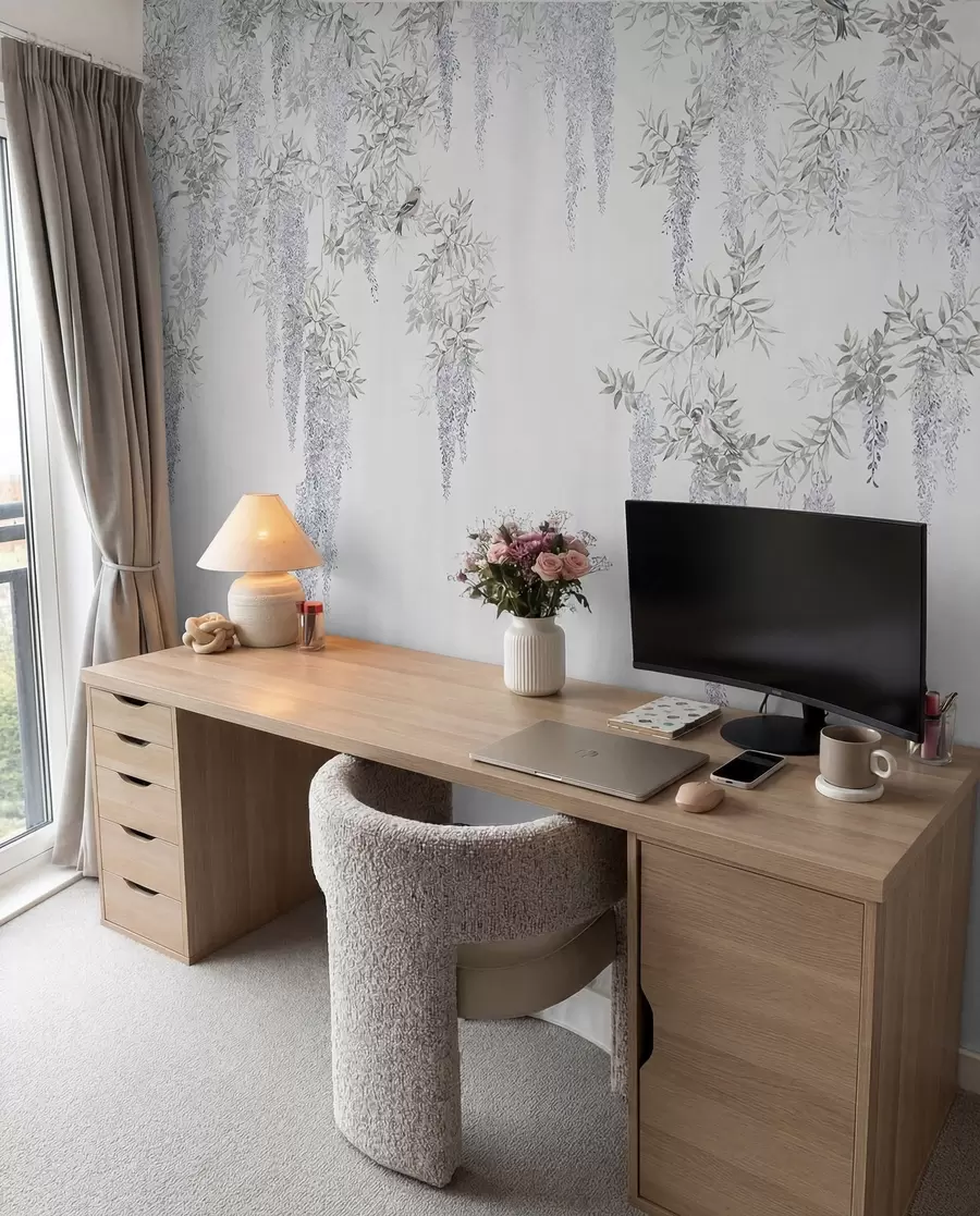 wall murals Flowers of wisteria, wisteria, minimalism, monochrome, loft and Japanese style u96928