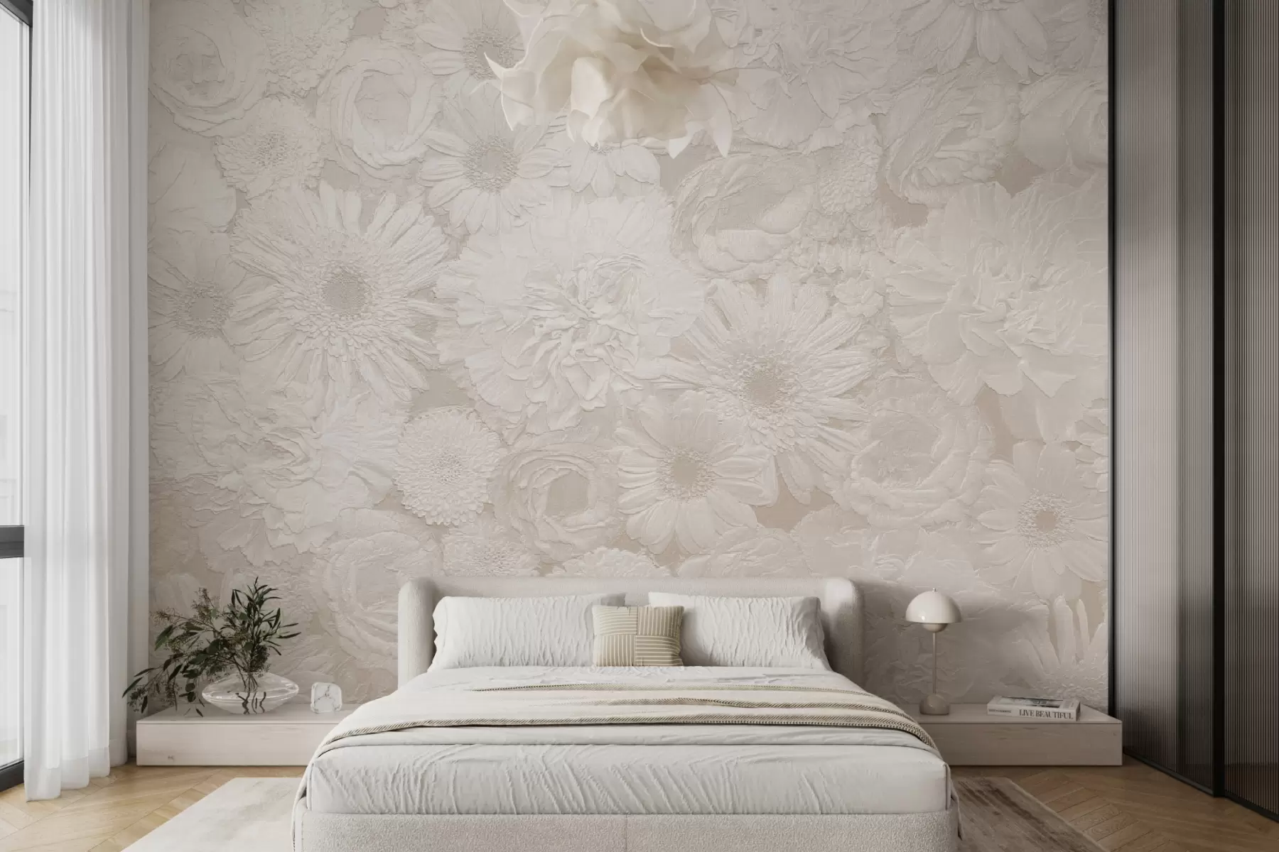 Wall Mural Photo Wallpaper Lush flowers in the style of rococo and boho monochrome u96930