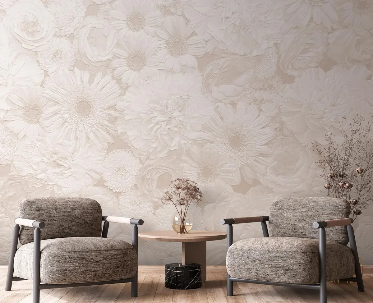 Wall Mural Photo Wallpaper Lush flowers in the style of rococo and boho monochrome u96930