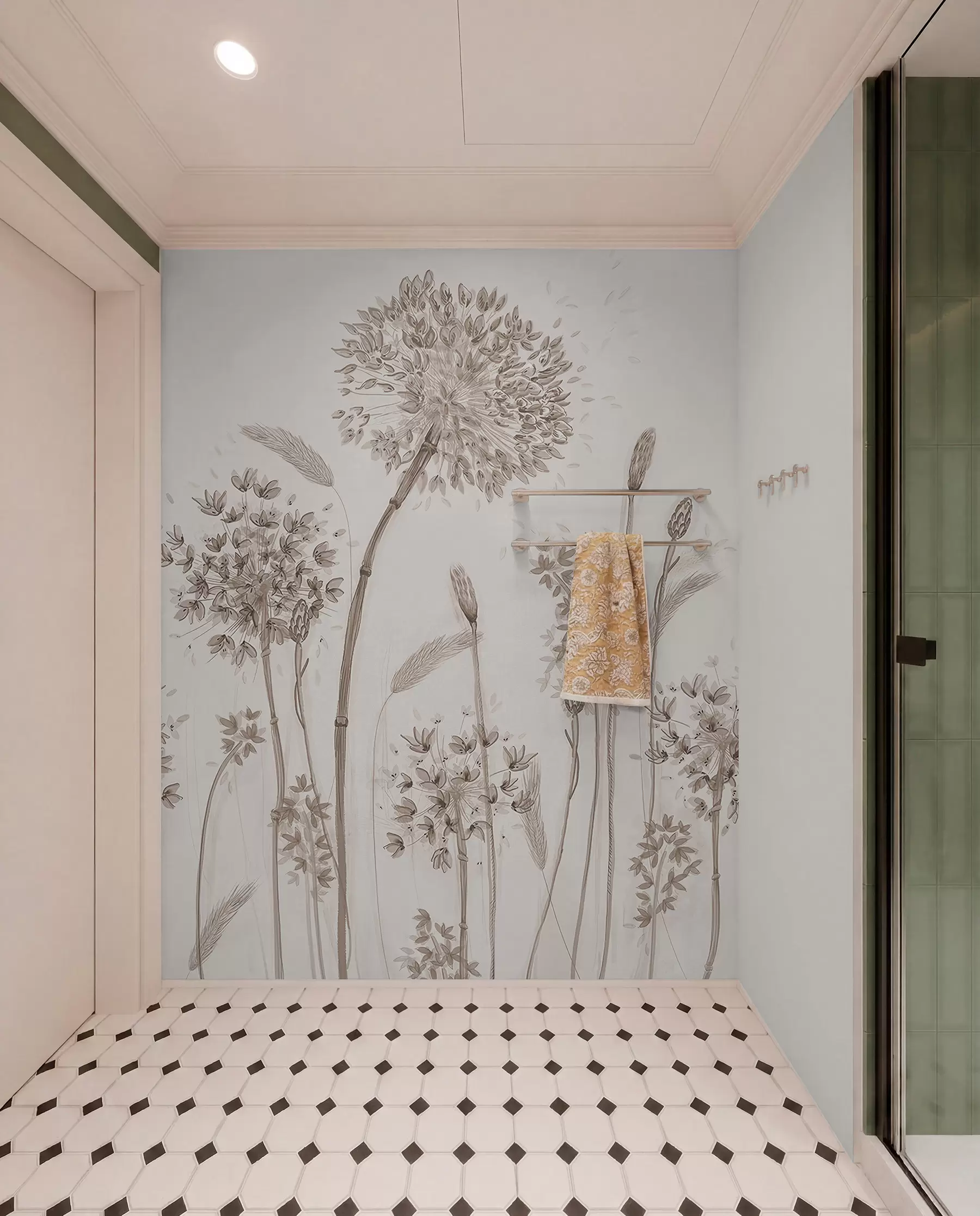 wall murals Large meadow flowers of dandelions monochrome style loft minimalism u96934