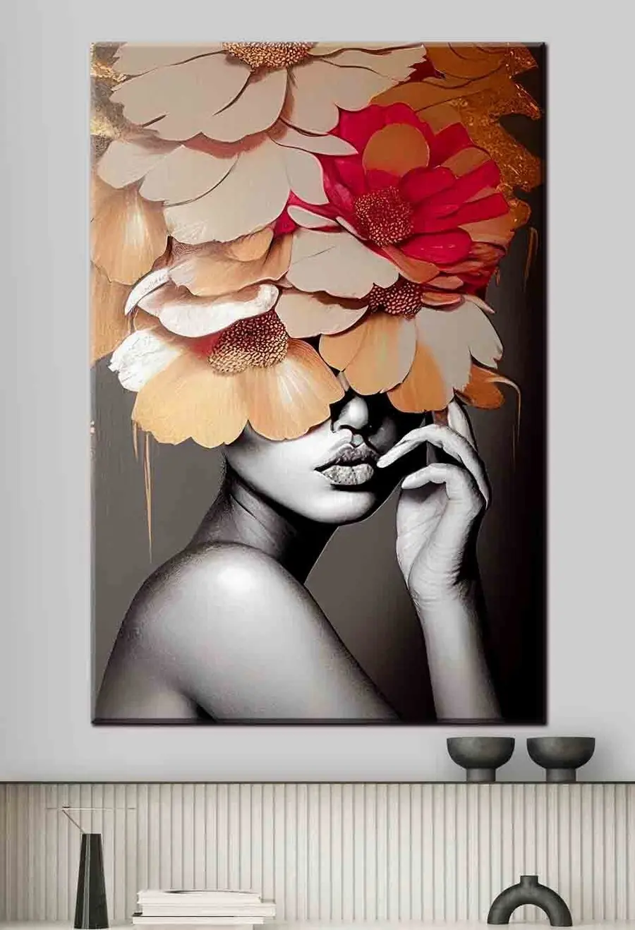 murales Flor, planta y blanco s35442