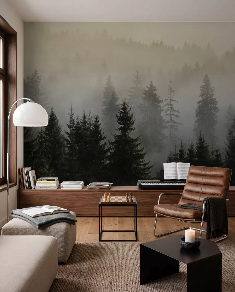 Wall Mural Photo Wallpaper Dark spruce silhouette surrounded by mist u96999