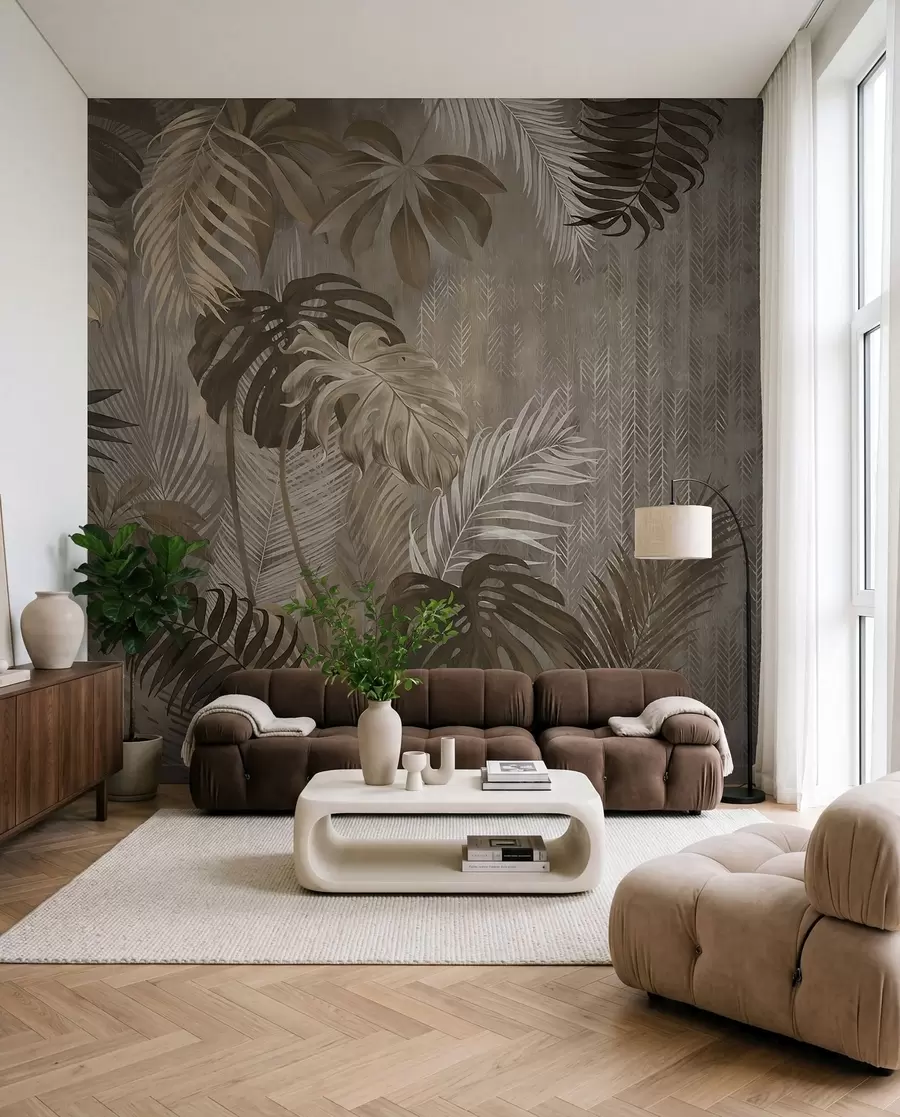 Wall Mural Photo Wallpaper Tropical leaves in grunge style u97012