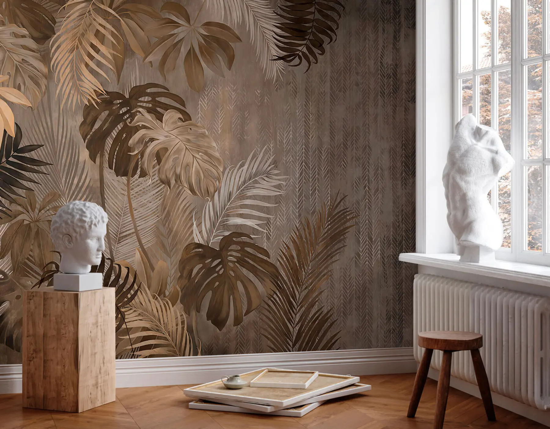 murales Hojas tropicales en estilo grunge u97012