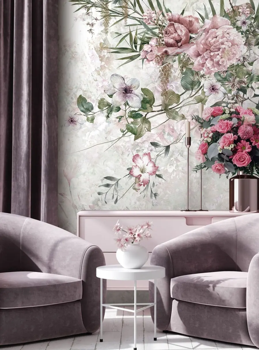 Wall Mural Photo Wallpaper Vintage flowers on a marmur wall u97046