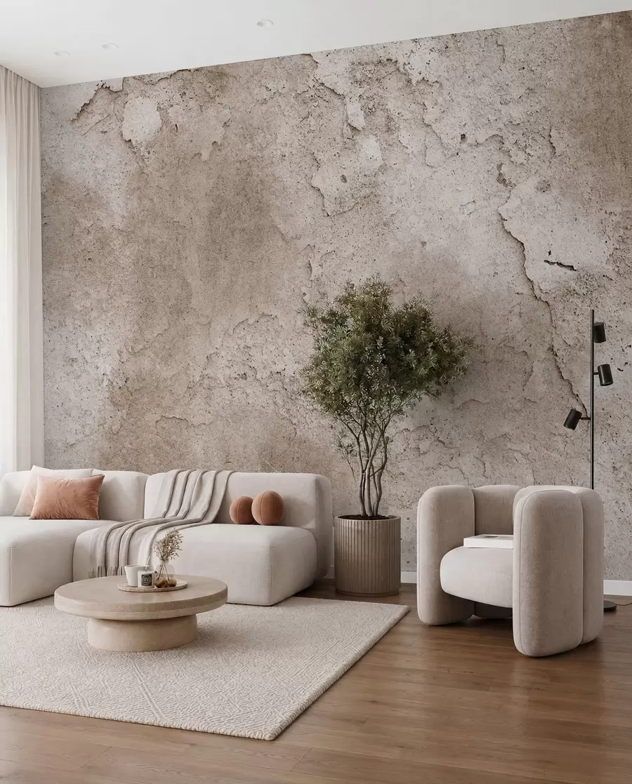 wall murals Brown concrete wall with rough edges u97237