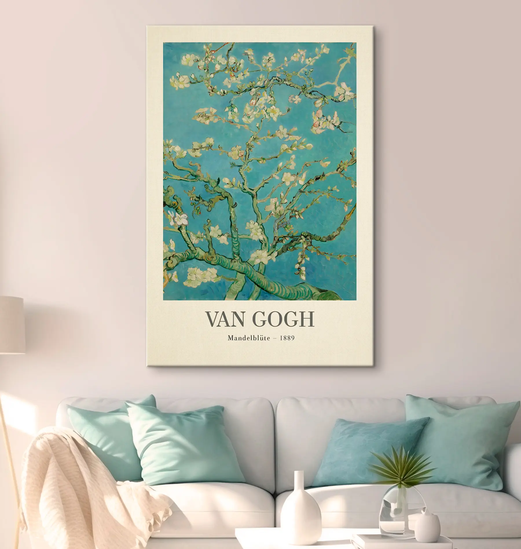 murales Ramas en flor sobre fondo azul s35610