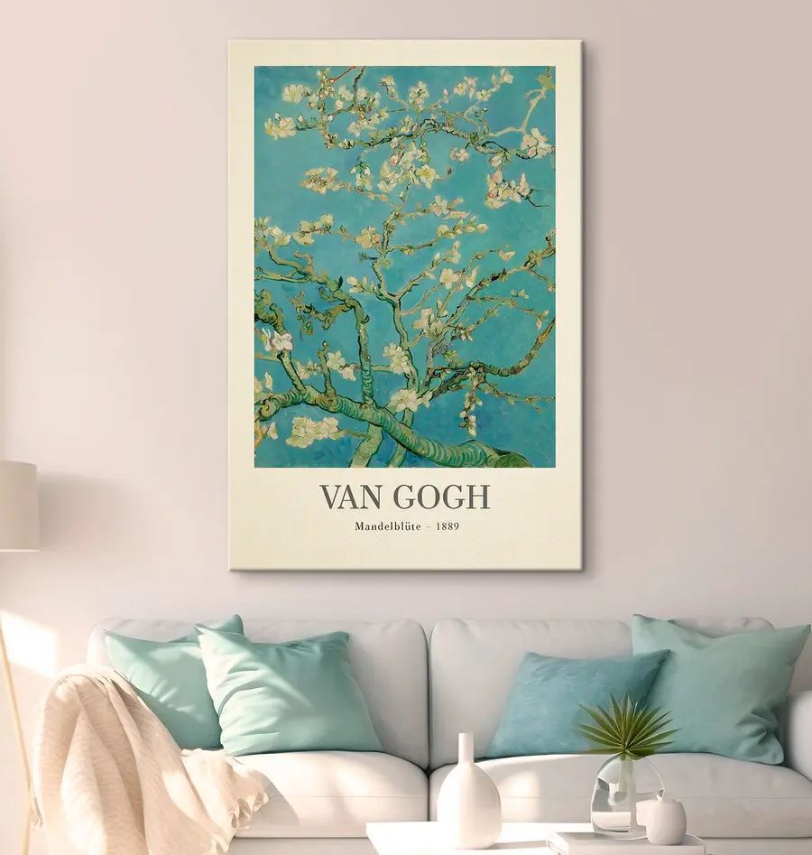 murales Ramas en flor sobre fondo azul s35610