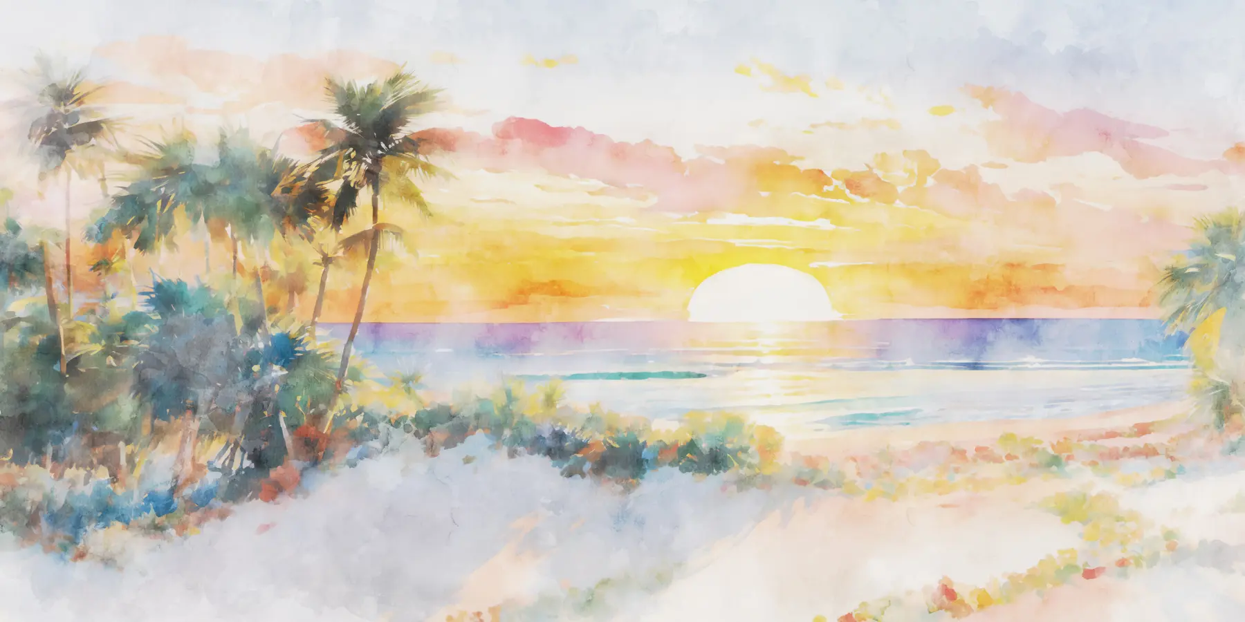 Wall Mural Photo Wallpaper Palm trees and sunset on the beach u97312