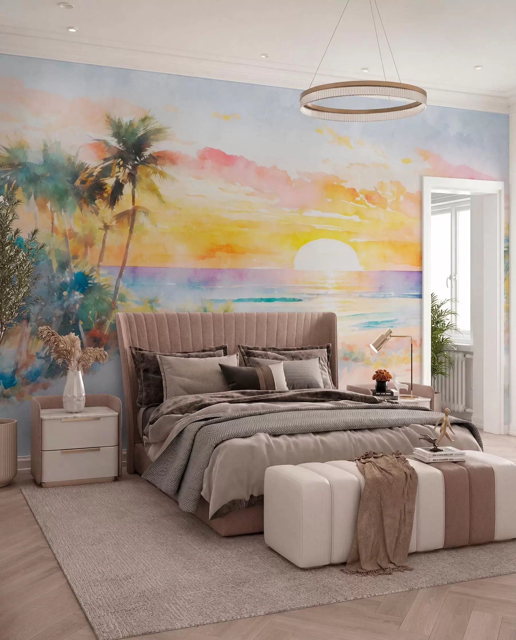 Wall Mural Photo Wallpaper Palm trees and sunset on the beach u97312