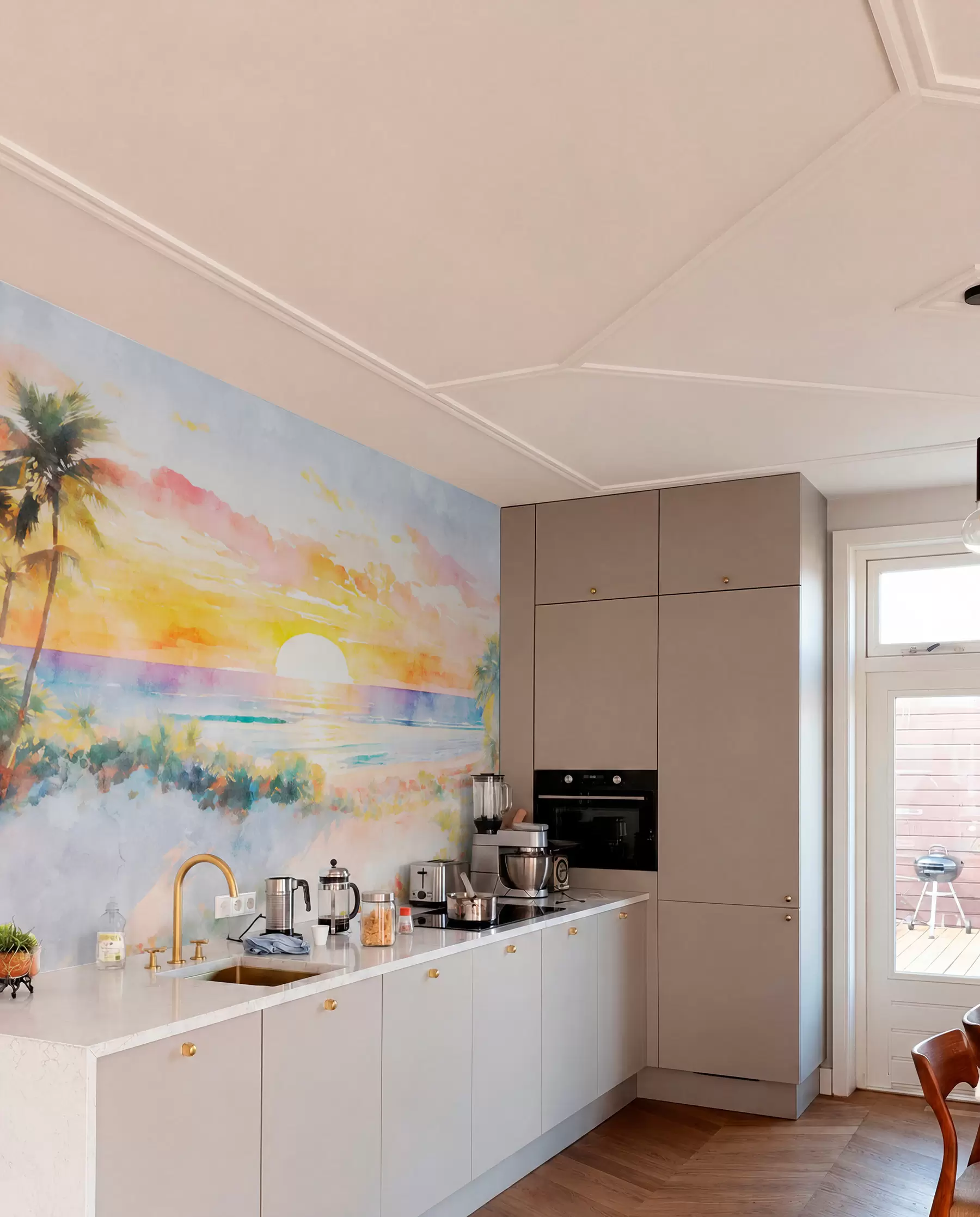 peintures murales Palmiers et coucher de soleil sur la plage u97312