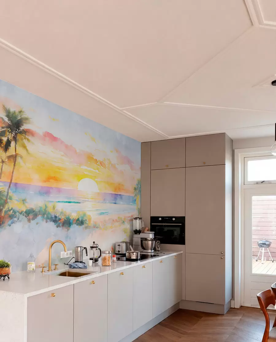 wall murals Palm trees and sunset on the beach u97312