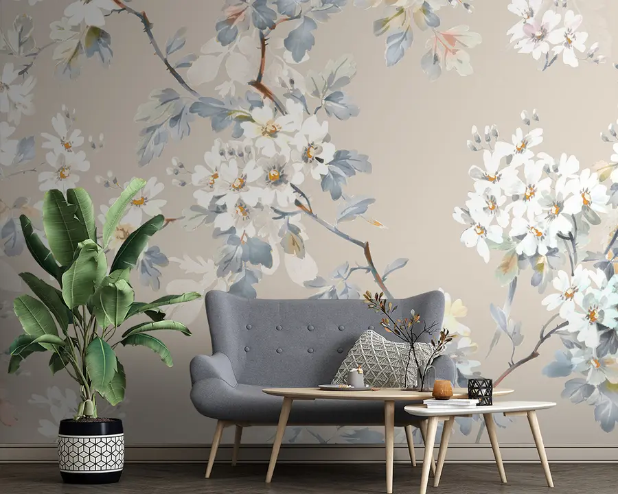 Wall Mural Photo Wallpaper Hand-painted flowers and butterflies with watercolors u97114