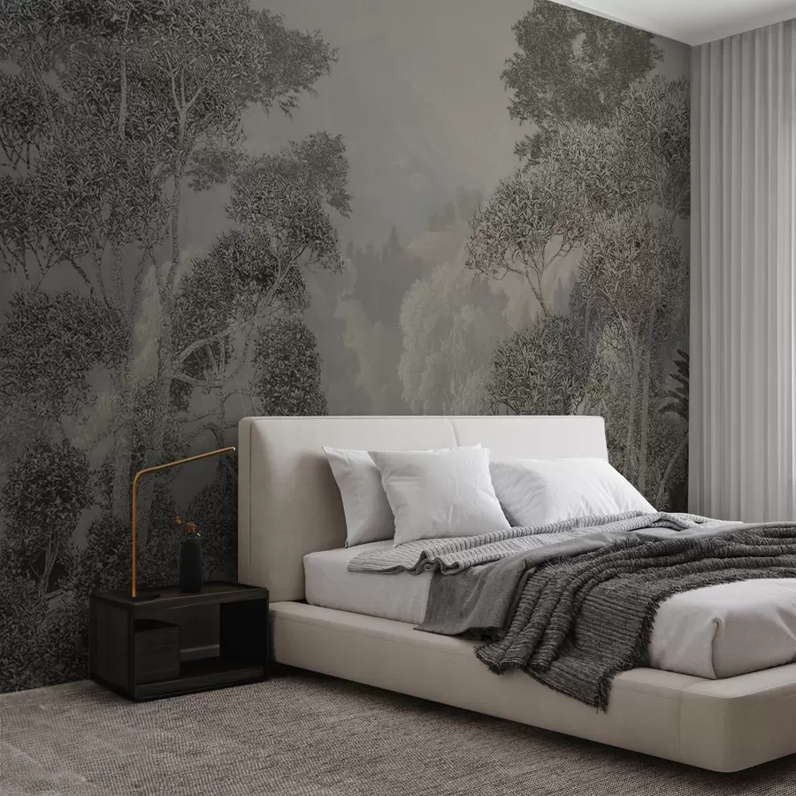 Wall Mural Photo Wallpaper Tropical forest in gray tones u97396