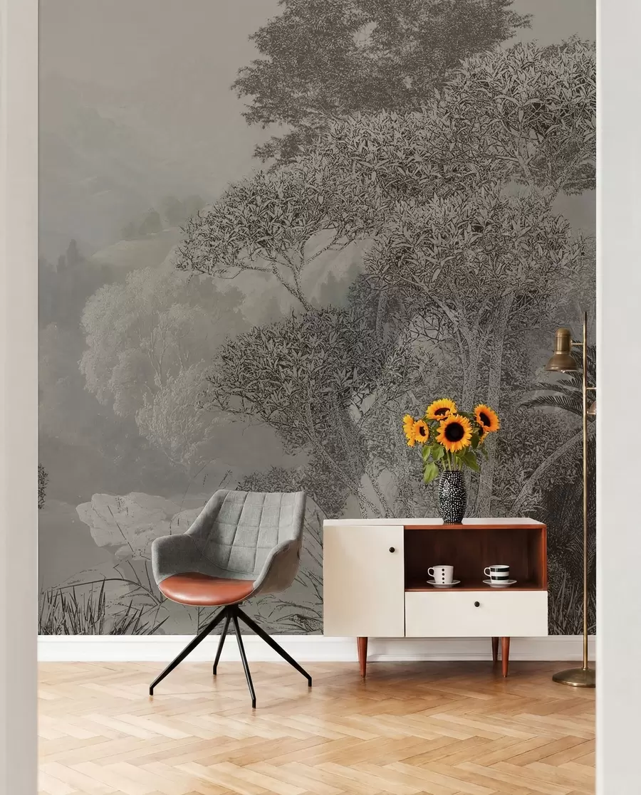 wall murals Tropical forest in gray tones u97396