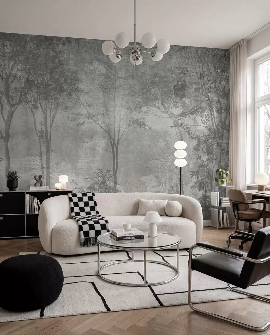 Wall Mural Photo Wallpaper A painting of a forest on a stone wall u97401