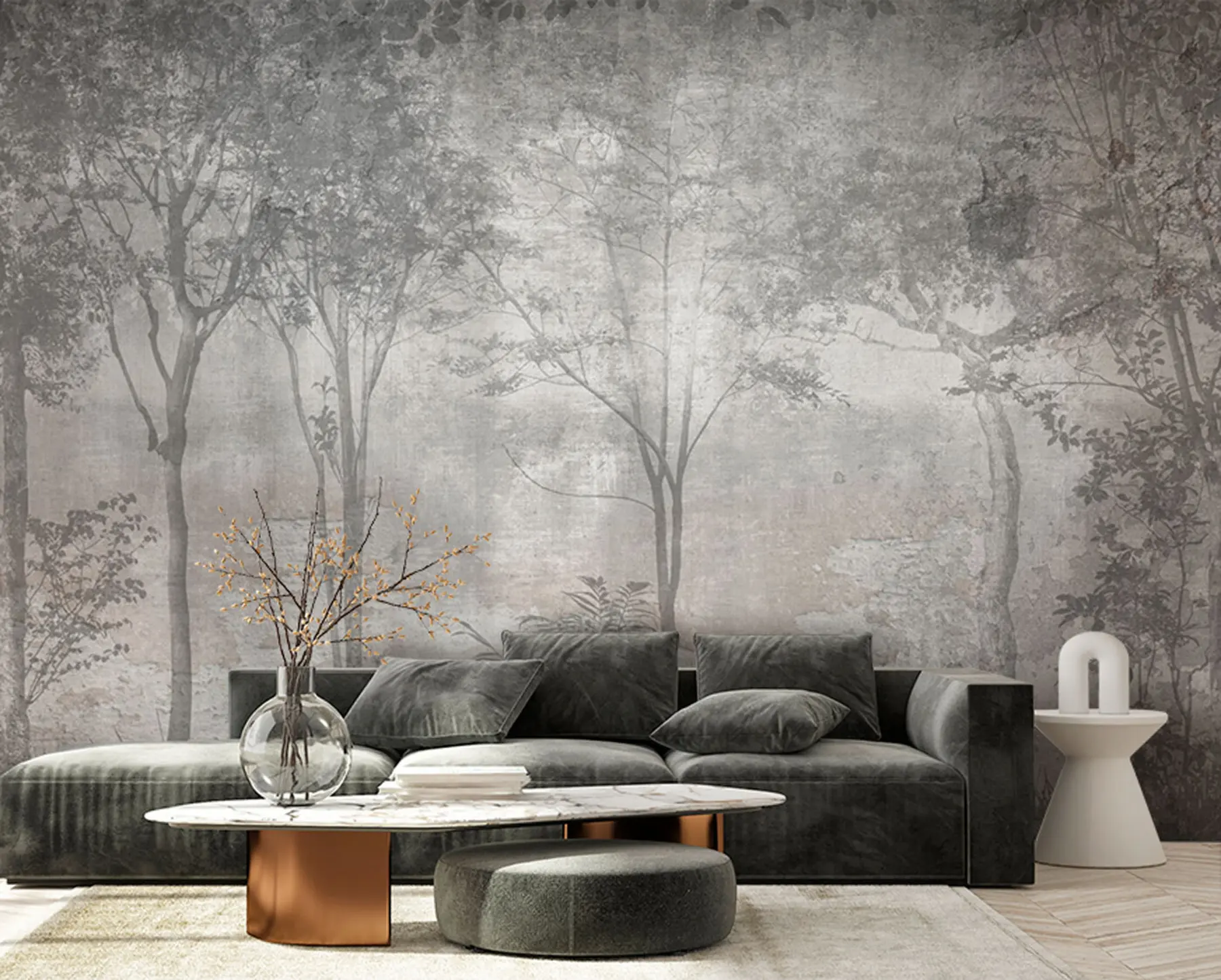 Wall Mural Photo Wallpaper A painting of a forest on a stone wall u97401