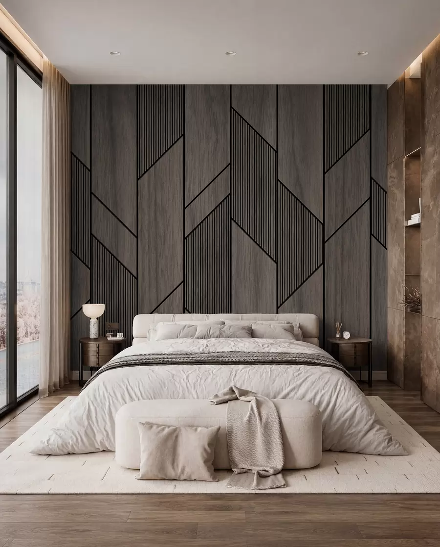 Wall Mural Photo Wallpaper Geometric panels with wood texture u97427