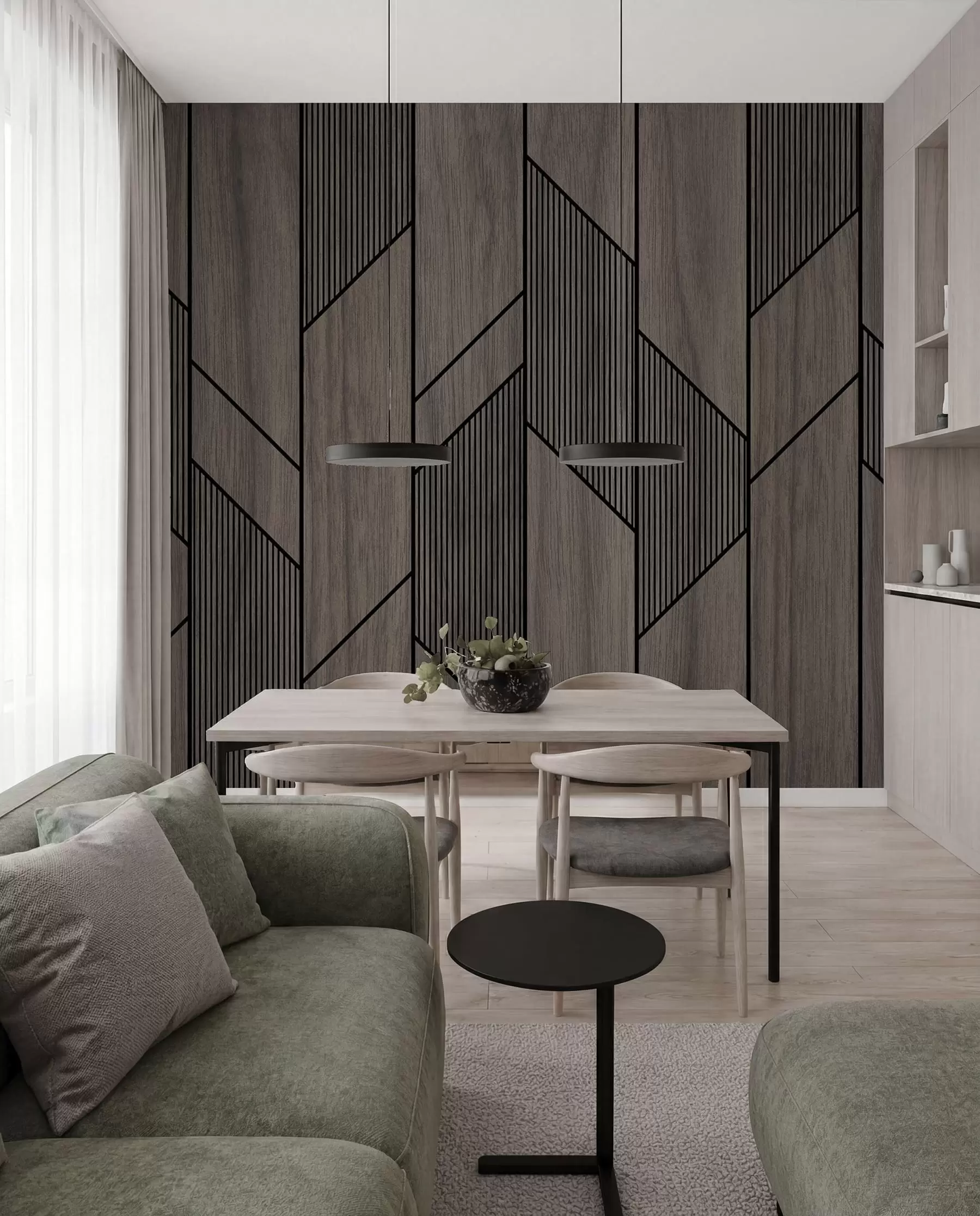 wall murals Geometric panels with wood texture u97427