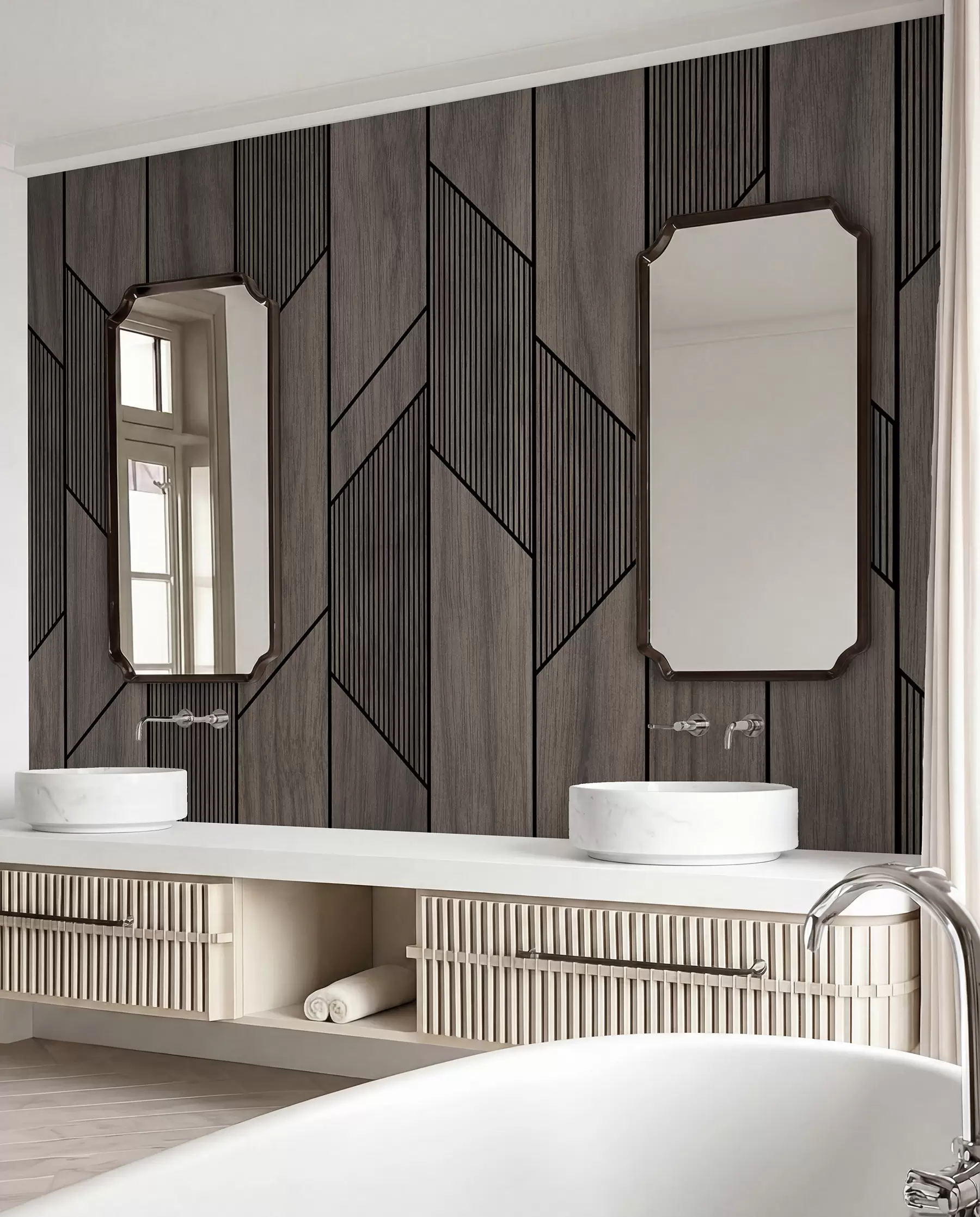 wall murals Geometric panels with wood texture u97427