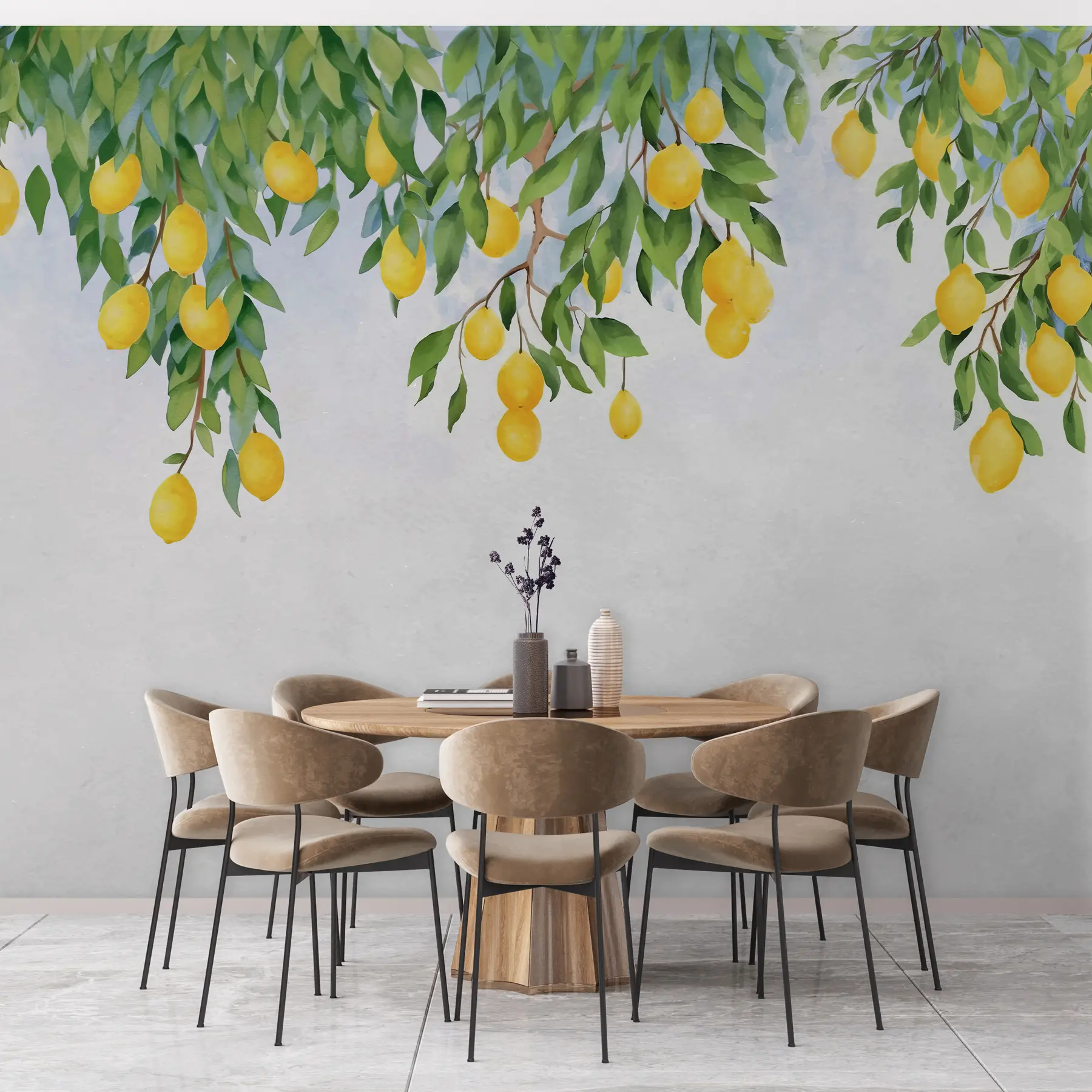 Wall Mural Photo Wallpaper Watercolor branches of lemons u97593