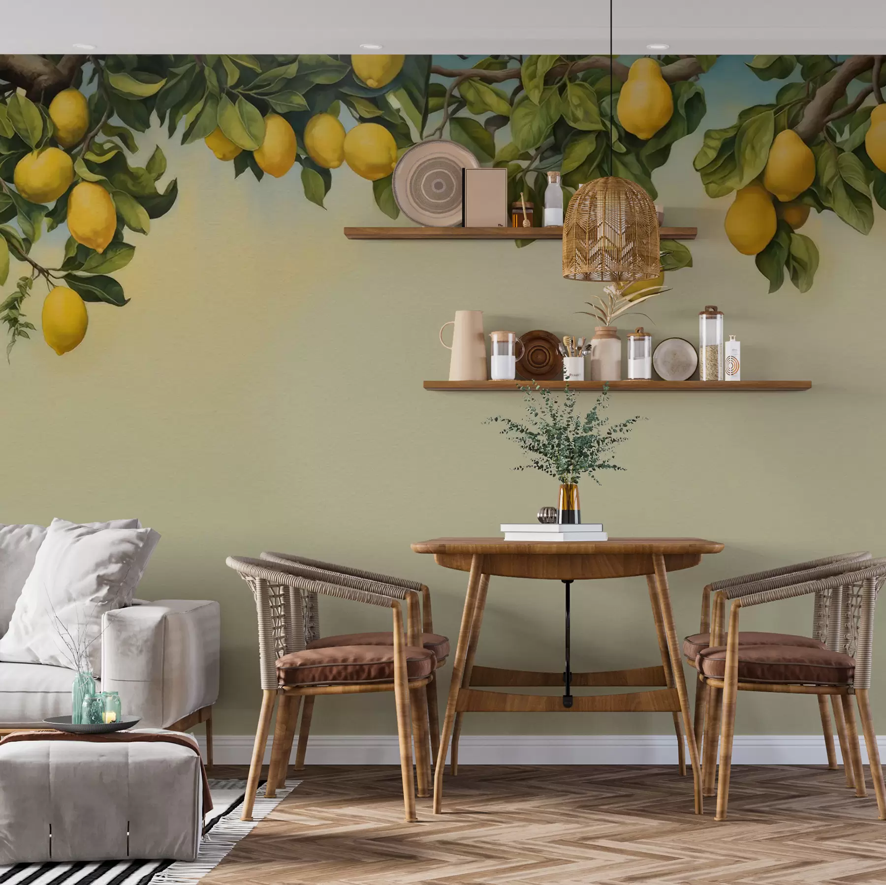Wall Mural Photo Wallpaper Watercolor lemon tree branches u97599