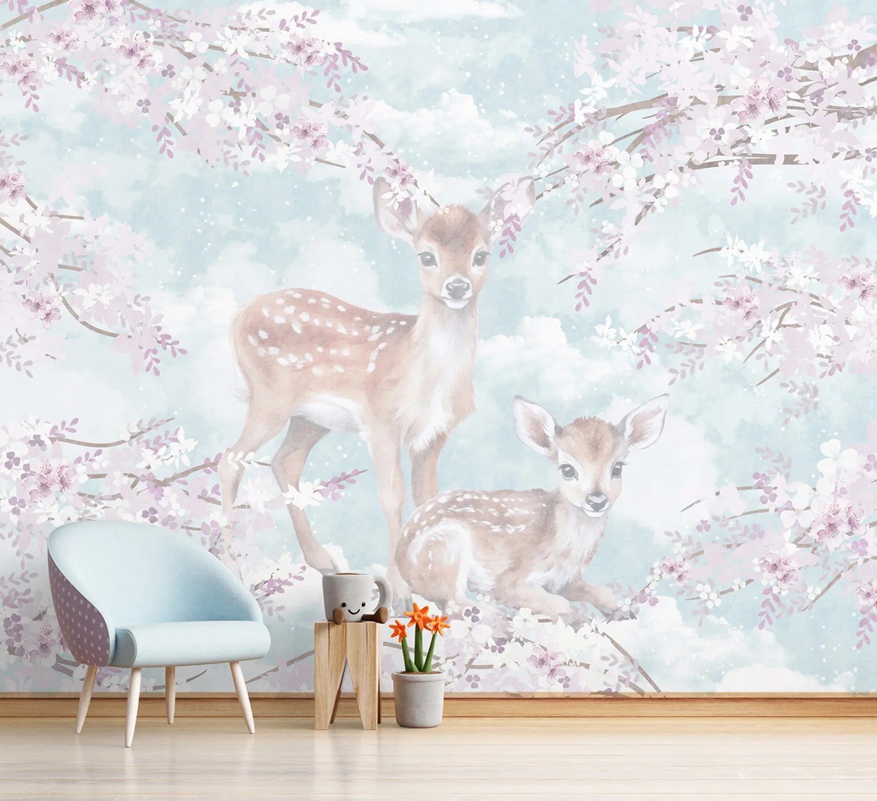 murales Cervatillos entre árboles en flor u97464