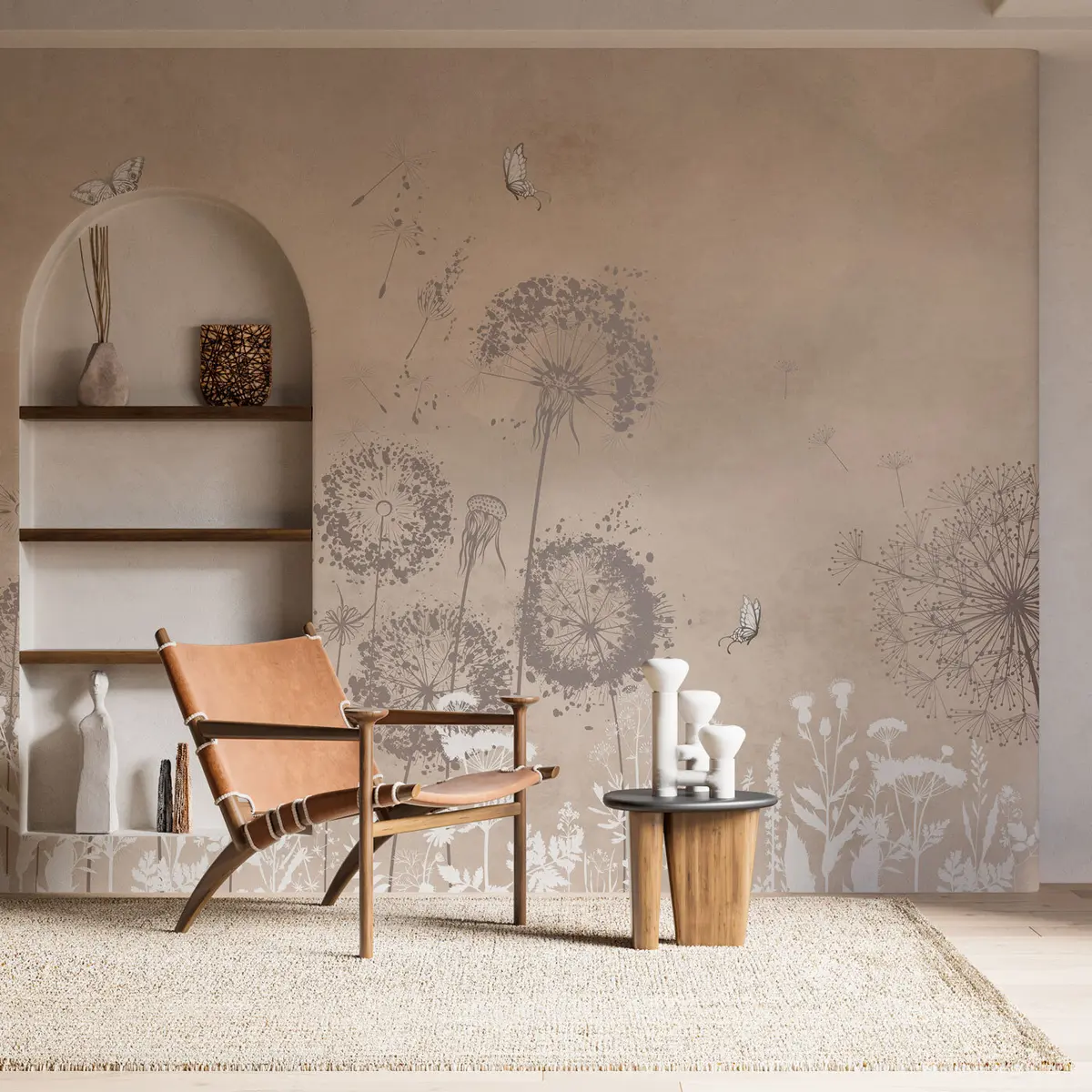 peintures murales Motif stylisé de fleurs de pissenlit en aquarelle u97333