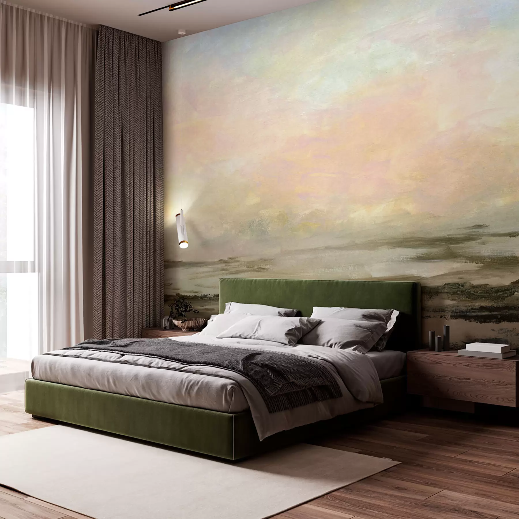 murales Puesta de sol en una playa tropical con estilo minimalista y loft u97451
