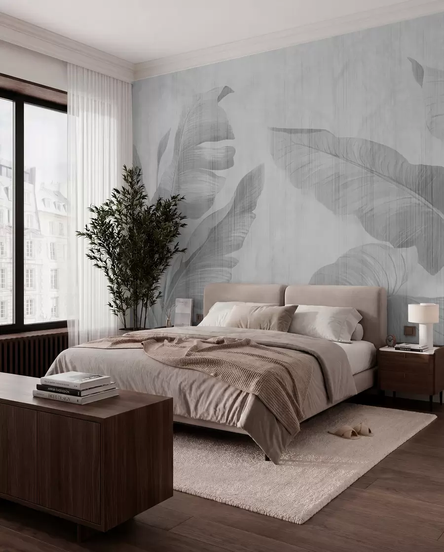 Wall Mural Photo Wallpaper Tropical grunge leaves in gray u00299v3