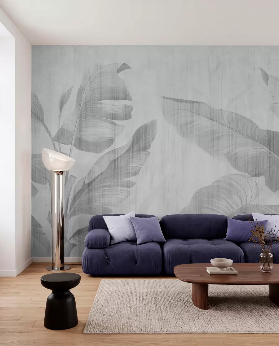 murales Hojas tropicales grunge en gris u00299v3