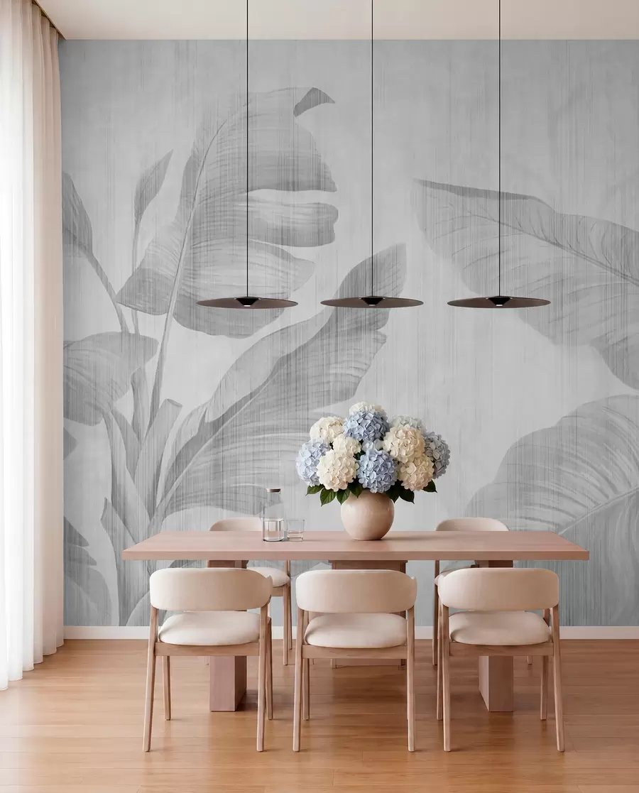 Wall Mural Photo Wallpaper Tropical grunge leaves in gray u00299v3