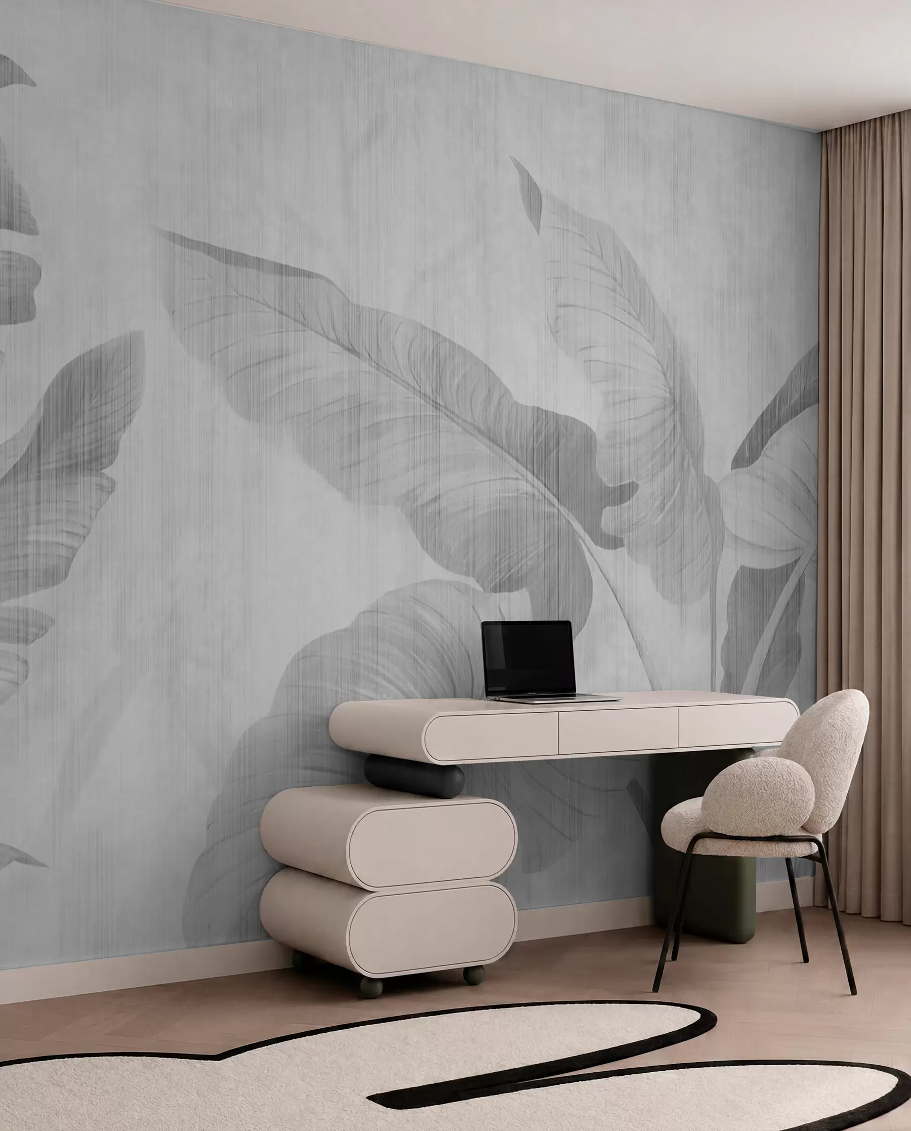 Wall Mural Photo Wallpaper Tropical grunge leaves in gray u00299v3