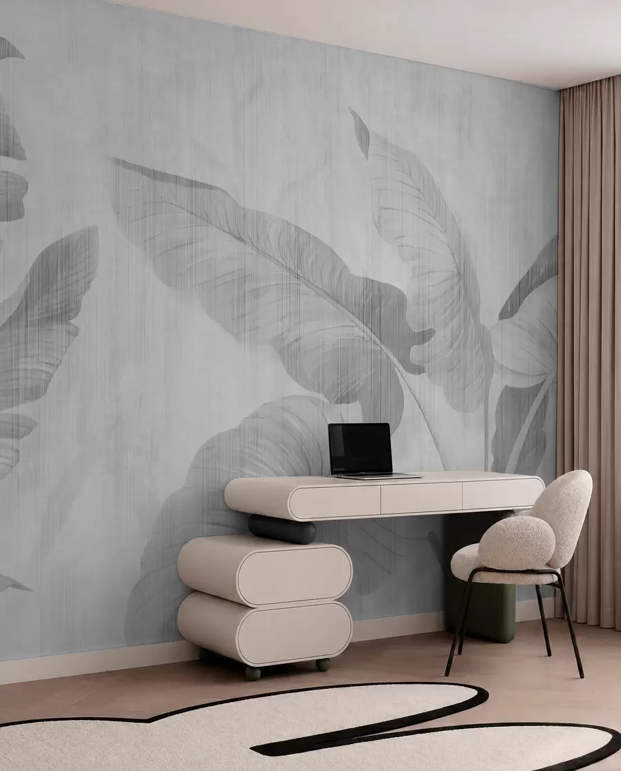 Wall Mural Photo Wallpaper Tropical grunge leaves in gray u00299v3