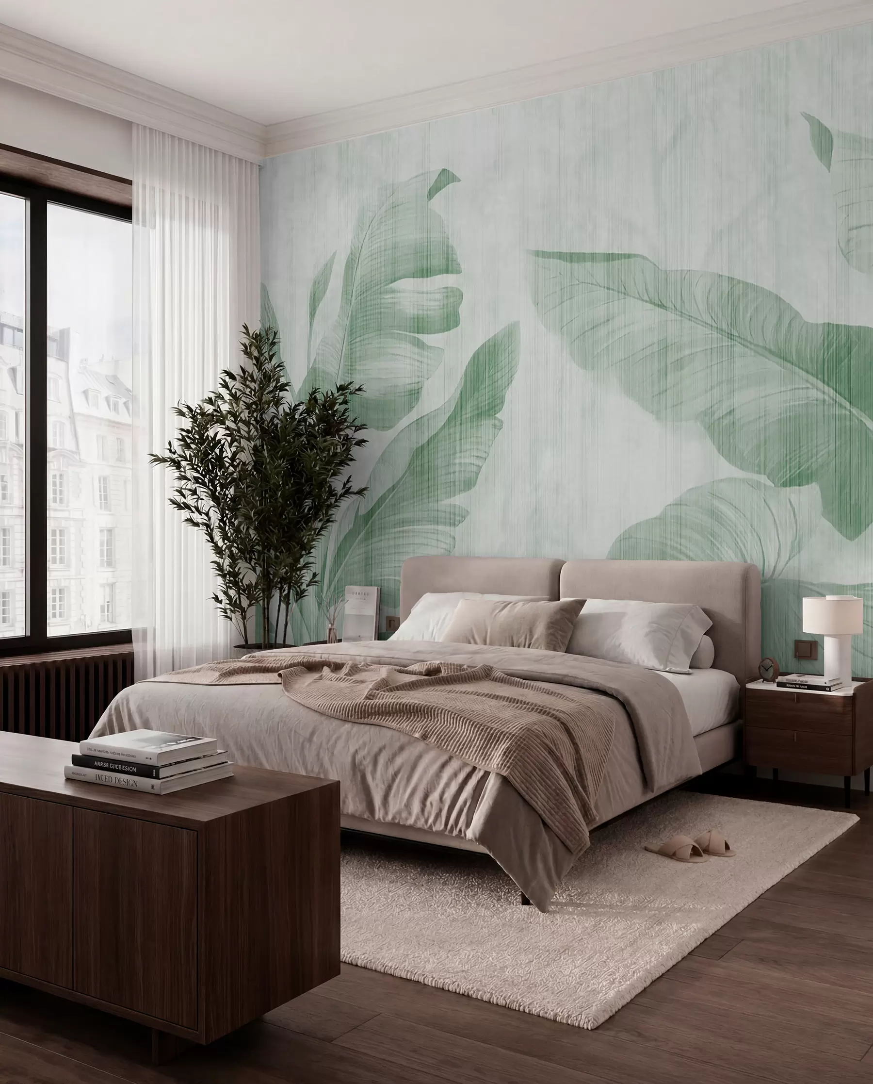 murales Hojas tropicales grunge en verde u00299v4