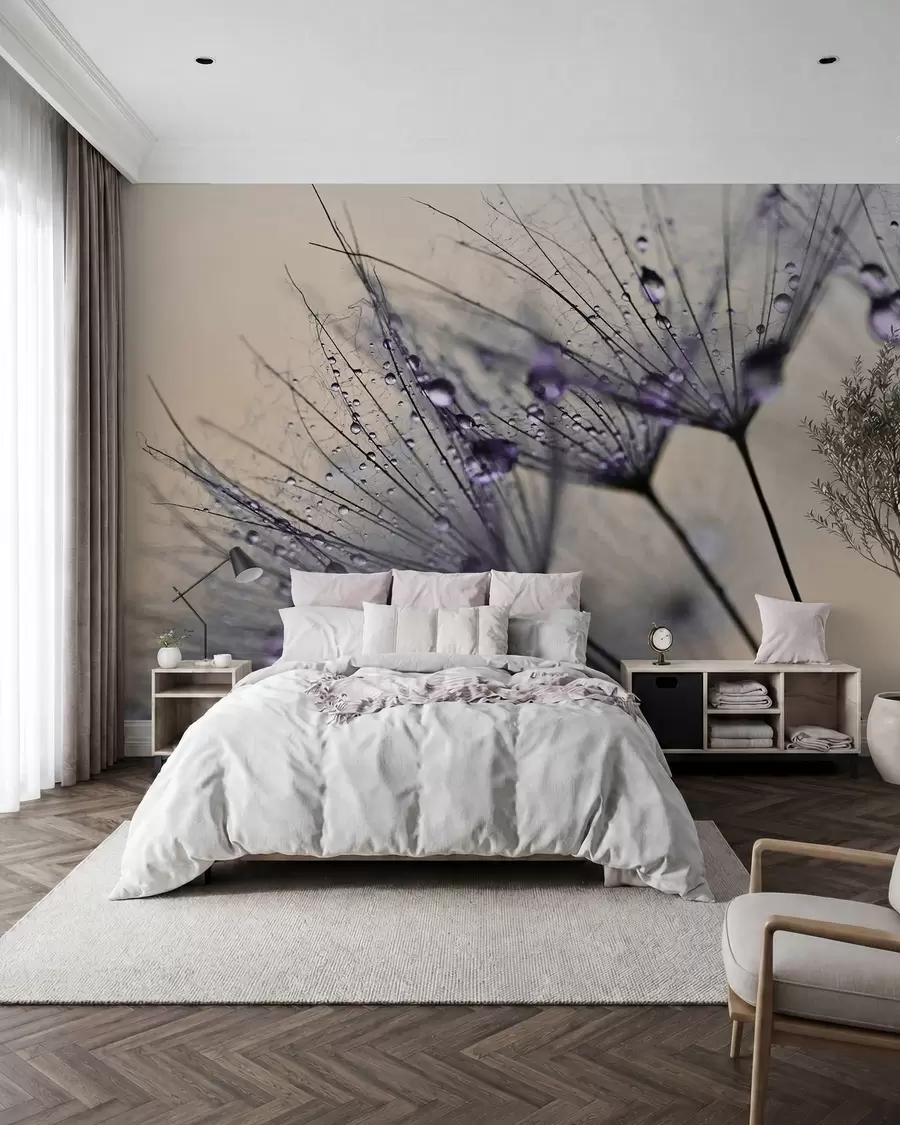 Wall Mural Photo Wallpaper Dandelions with purple water drops u57557v3